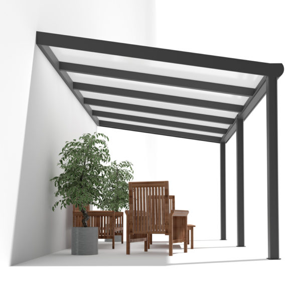 Terrassenüberdachung Alu anthrazit Premium mit 16mm Stegplatten 5 meter breit mit opal weiß 2