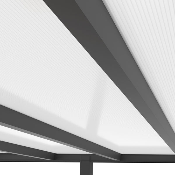 Terrassenüberdachung Alu anthrazit Premium mit 16mm Stegplatten 5 meter breit mit opal weiß 3