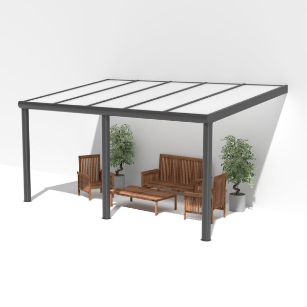 Terrassenüberdachung Alu anthrazit Premium mit 16mm Stegplatten 5 meter breit mit opal weiß 4