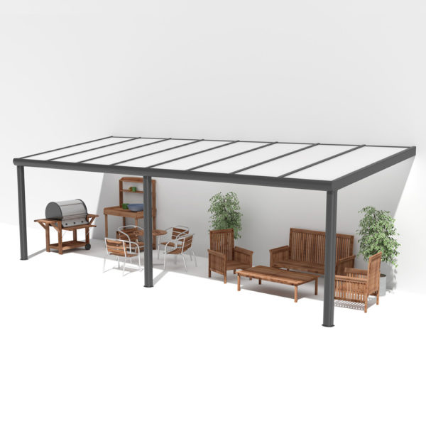 Terrassenüberdachung Alu anthrazit Premium mit 16mm Stegplatten 8 meter breit mit opal weiß 4