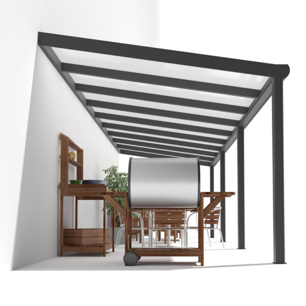 Terrassenüberdachung Alu anthrazit Premium mit 16mm Stegplatten 9 meter breit mit opal weiß 2