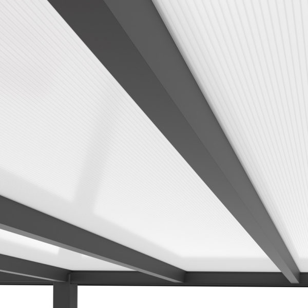Terrassenüberdachung Alu anthrazit Premium mit 16mm Stegplatten 9 meter breit mit opal weiß 3