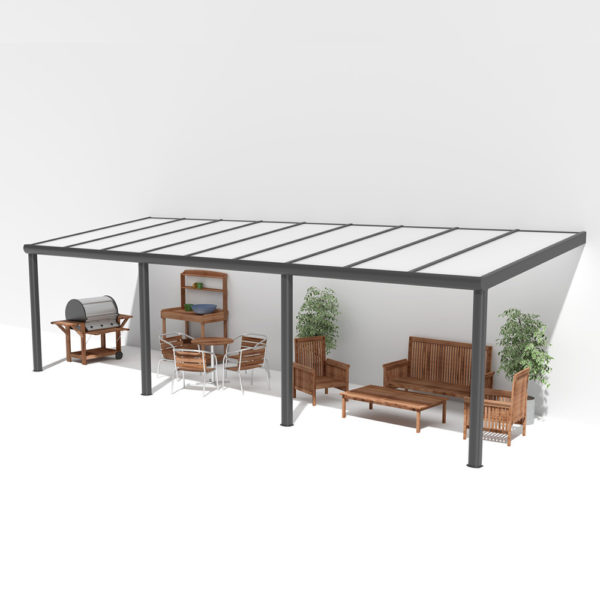 Terrassenüberdachung Alu anthrazit Premium mit 16mm Stegplatten 9 meter breit mit opal weiß 4