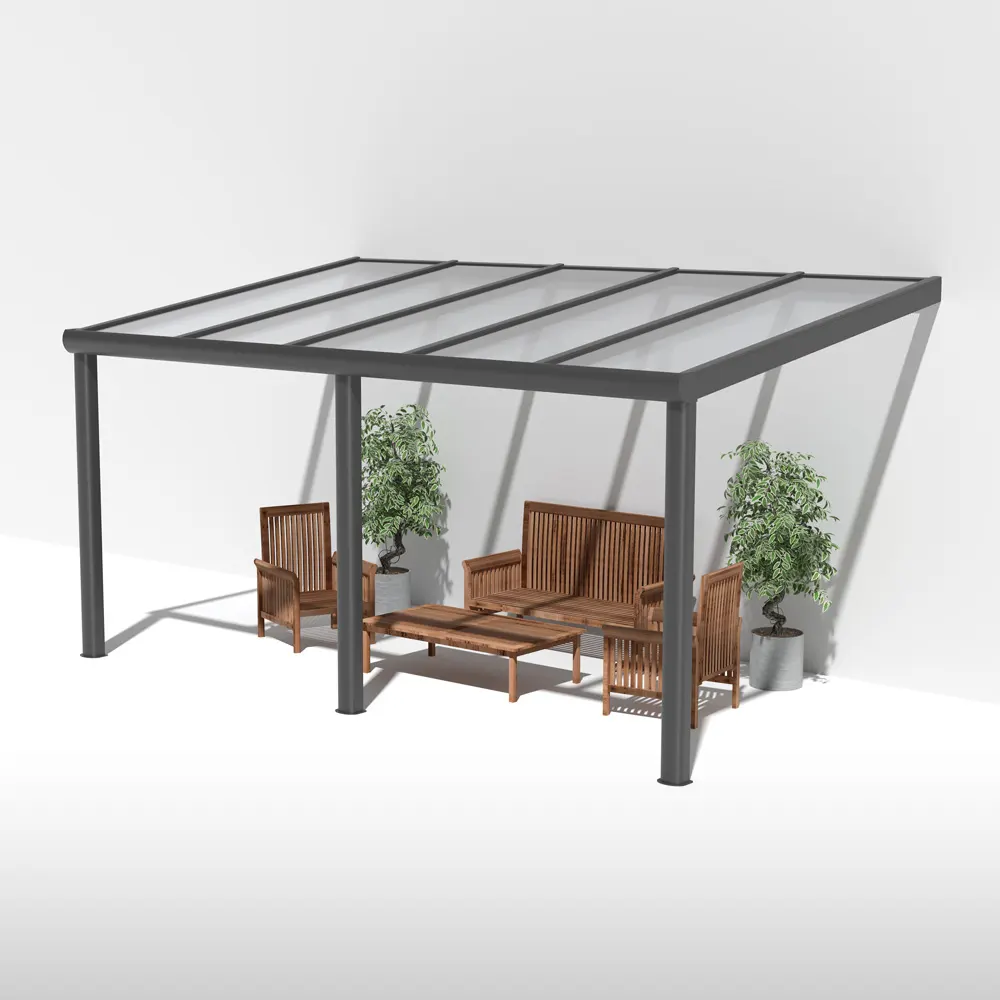Terrassendach Alu Anthrazit mit 16mm Stegplatten klar farblos 1