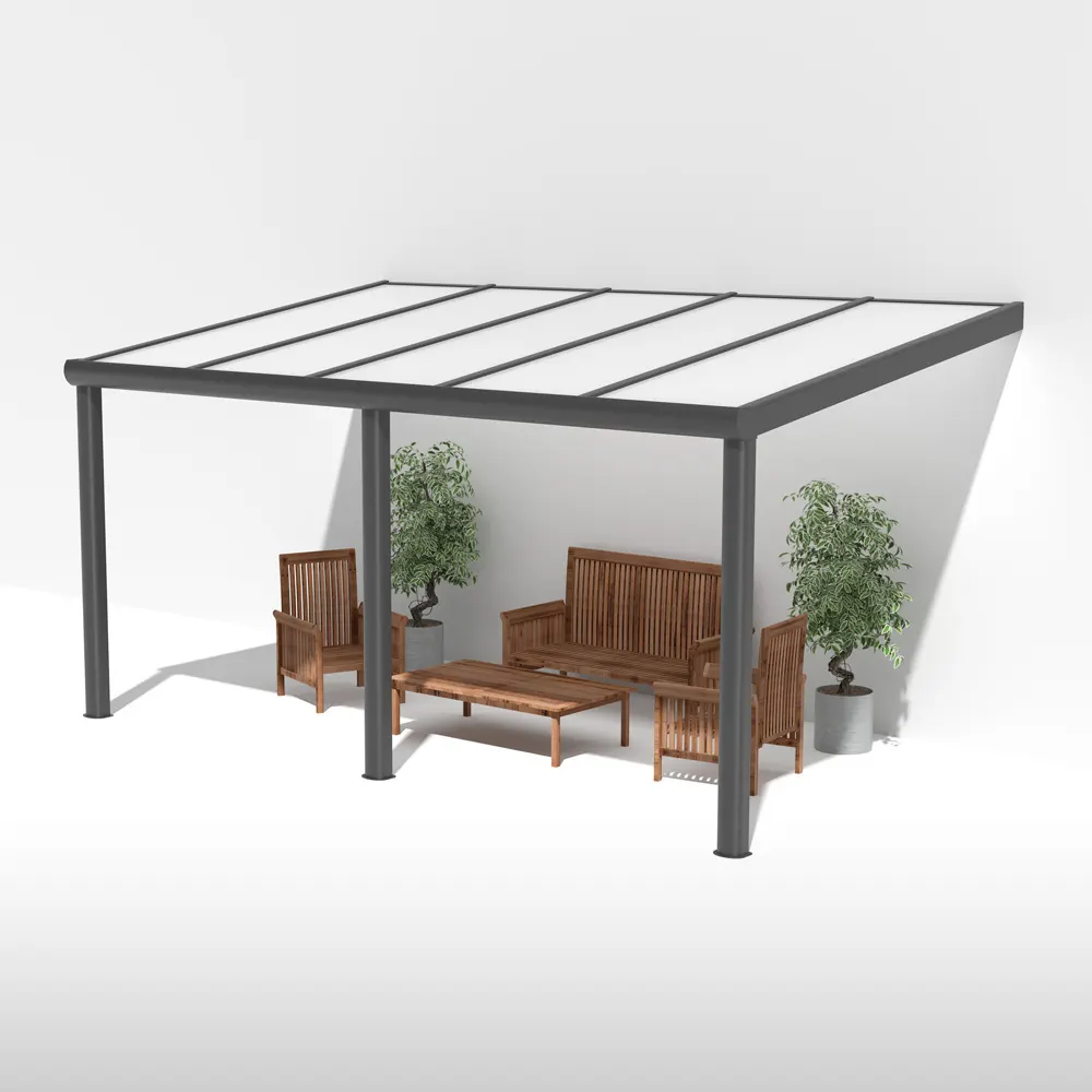 Terrassendach Alu Anthrazit mit 16mm Stegplatten opal weiss 1