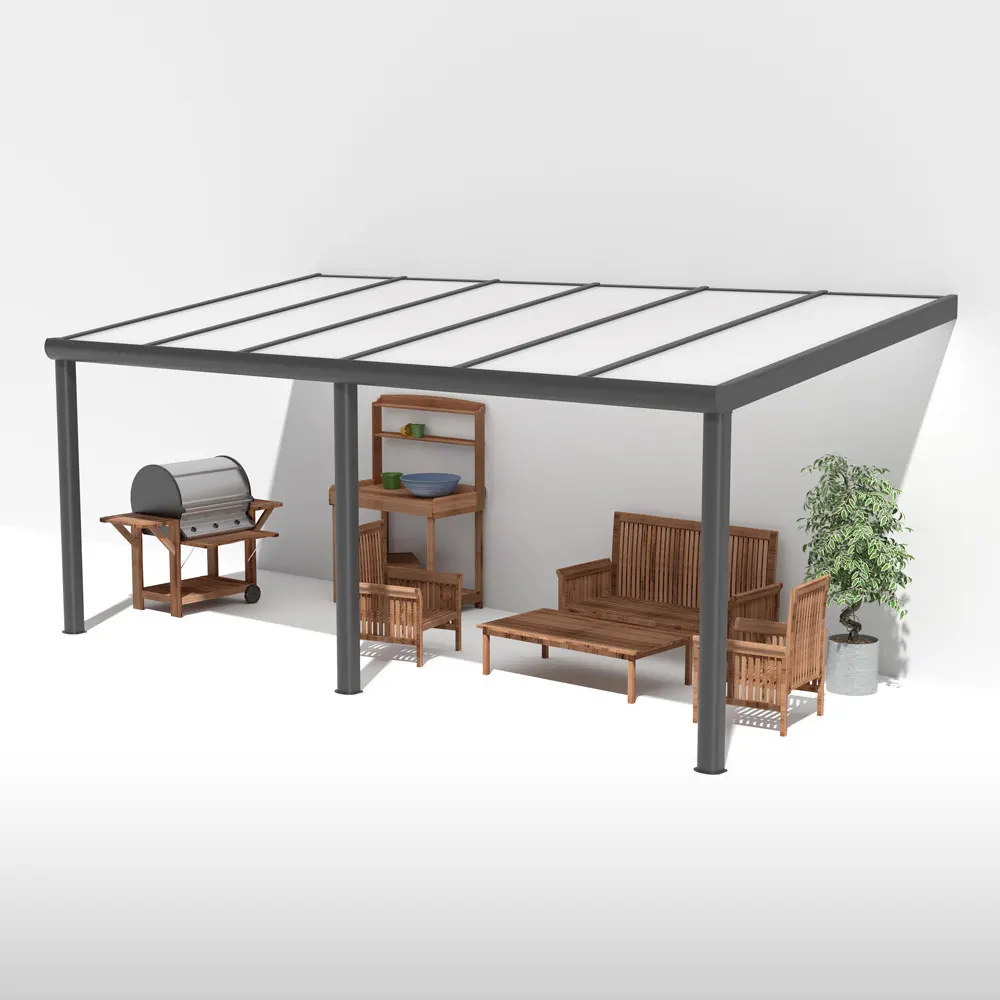 Terrassendach Alu Anthrazit mit 8mm VSG Glas opal milchig 4