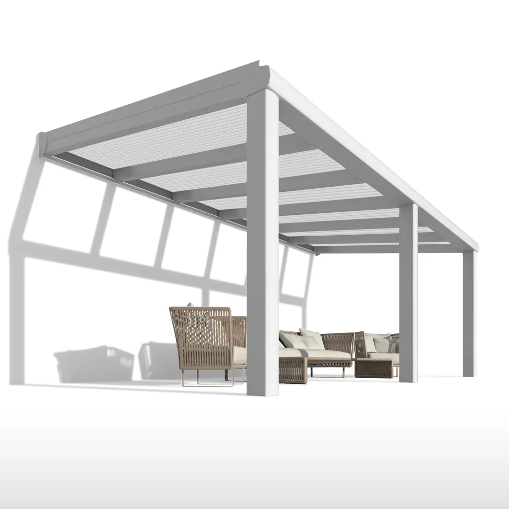 Terrassendach Alu weiß mit 16mm Stegplatten opal weiss 1